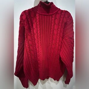 Cardinal Red Roll Neck Fisherman Sweater